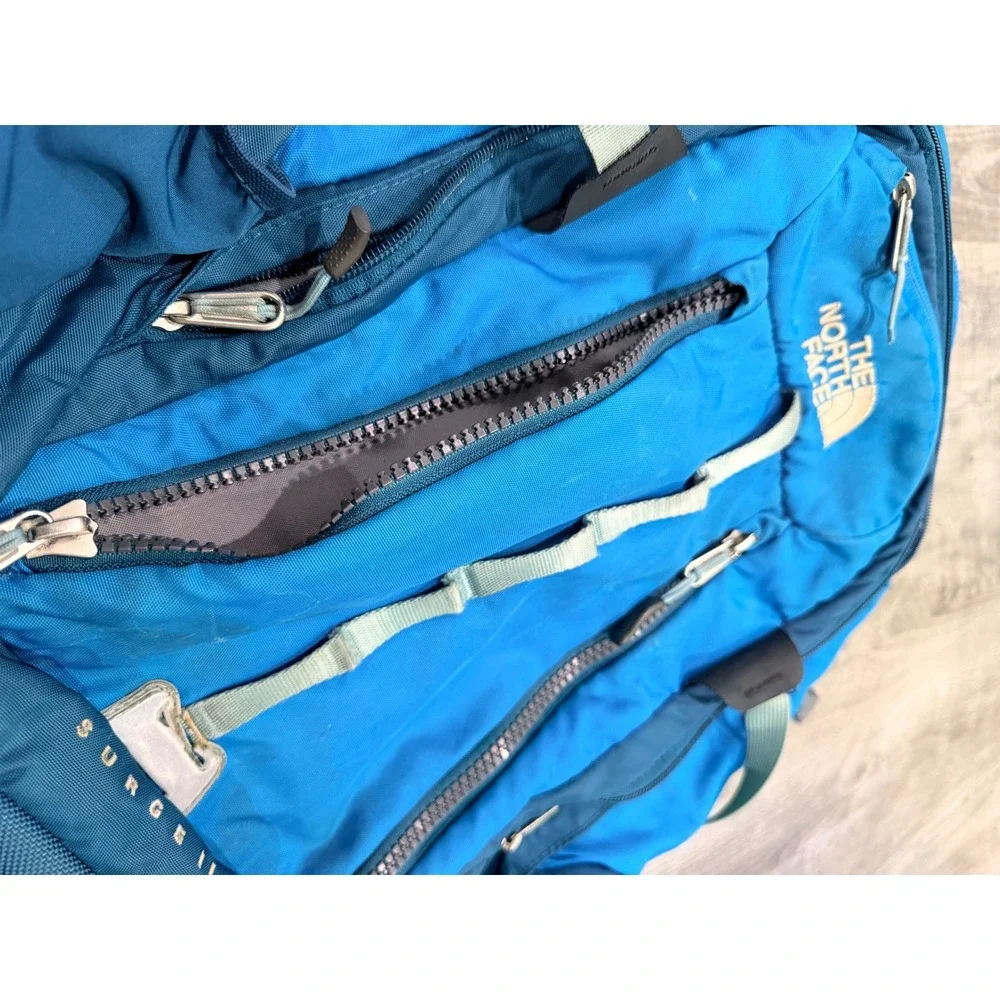 The North Face Surge II Backpack Blue Teal Laptop Travel Hiking Daypack